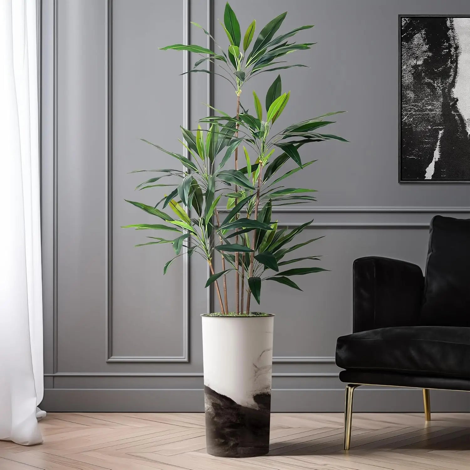 Artificial Tree in Contemporary Planter, Fake Dracaena Tree Silk Tree for Indoor and Outdoor Home Decoration - 66" Overall Ta