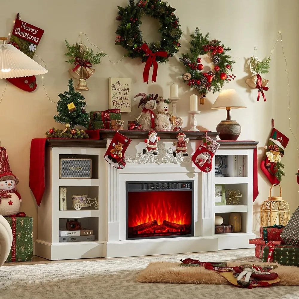 Electric Fireplace with Mantel, Fireplace TV Stand with Replaceable Fireplace Insert and Storage, Farmhouse Entertainmen