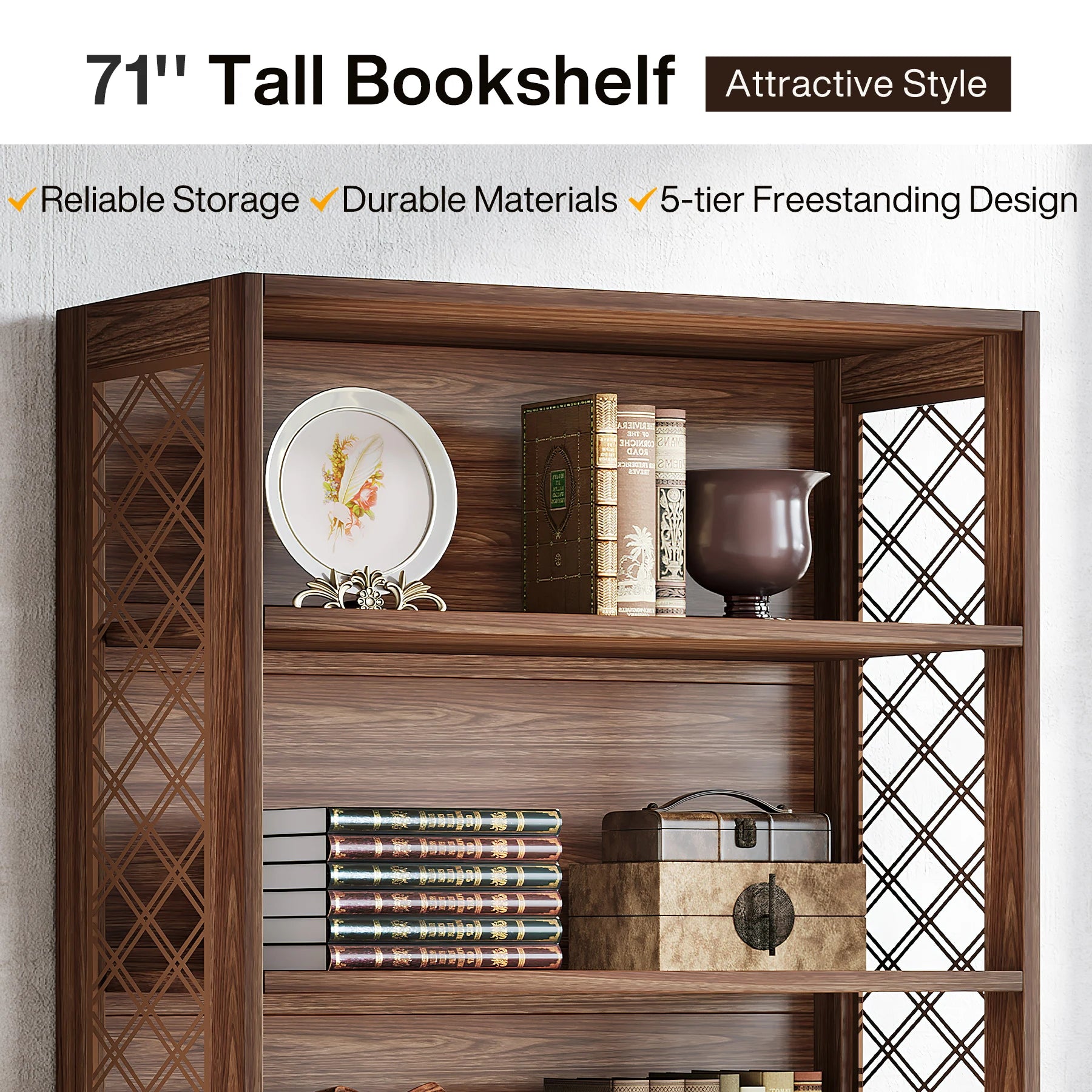 Tribesigns 6-Tier Industrial Bookcase – 71″ Floor-Standing Display Storage Shelf