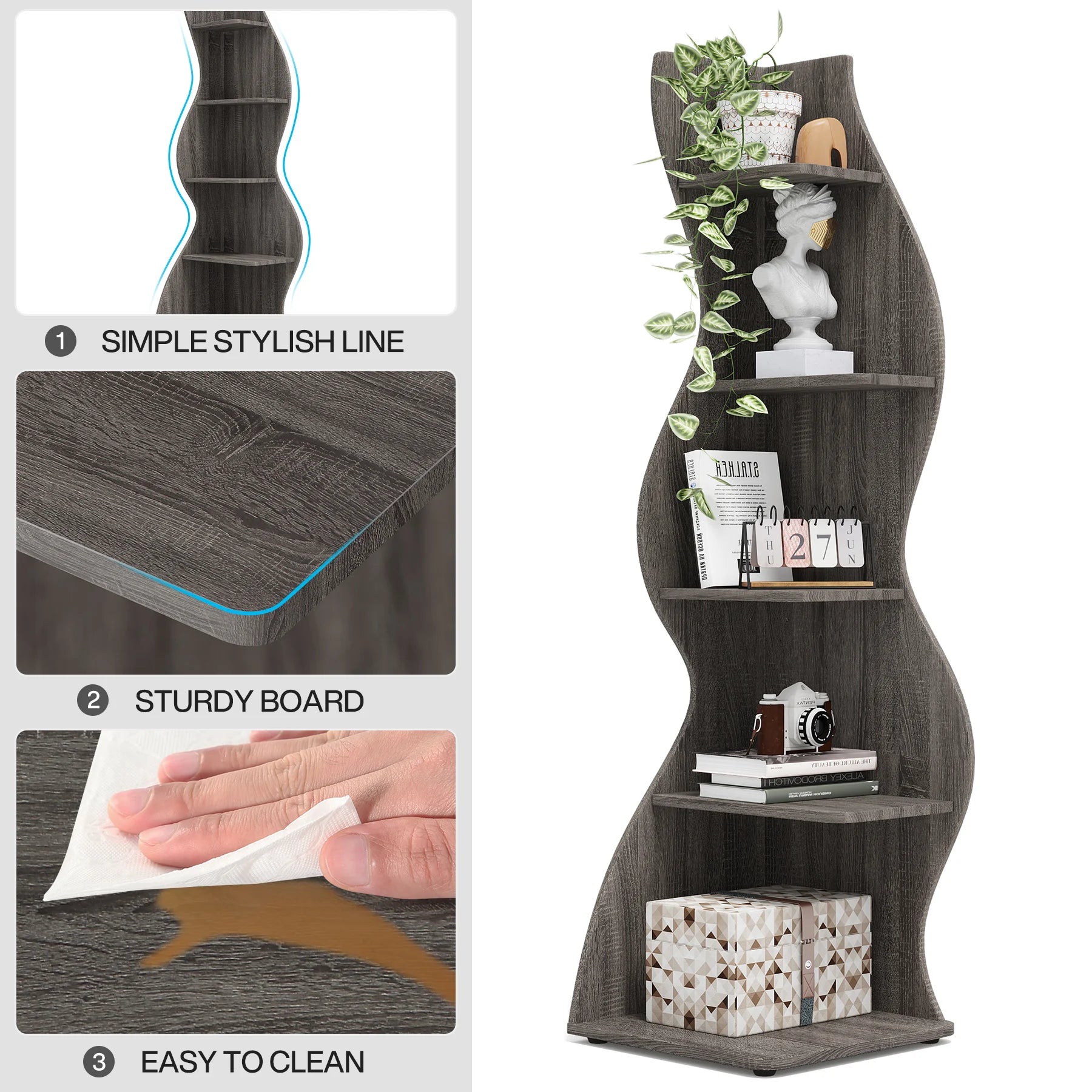 Tribesigns Modern 5-Tier Corner Bookshelf – Wall Corner Storage Rack & Plant Stand