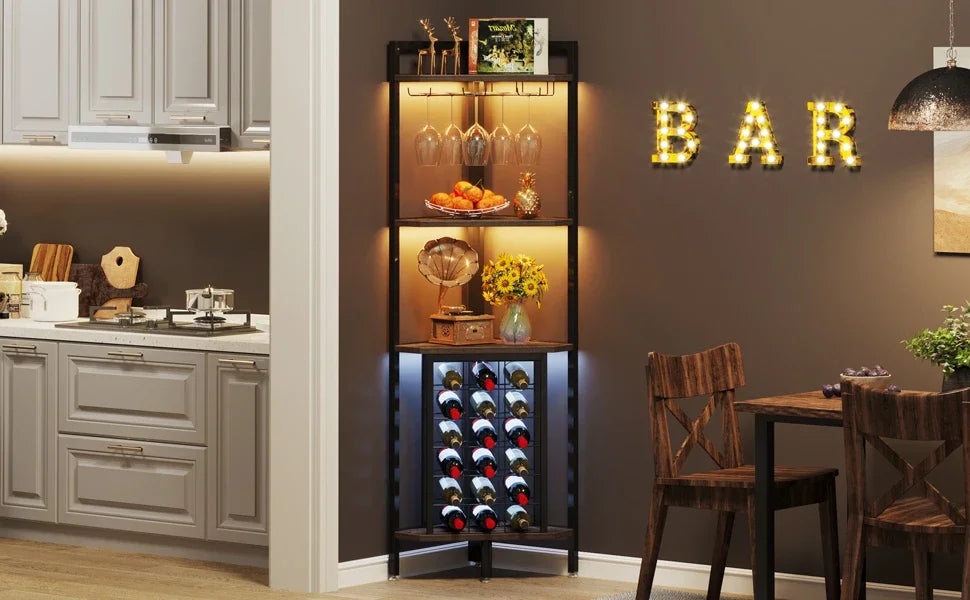 Tribesigns Wine Rack Bar Cabinet – 4-Tier Corner Shelf with Glass Holder