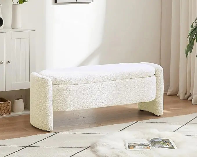 Large Lamb Fleece Storage Ottoman Bench – Upholstered Bedroom & Living Room Bench