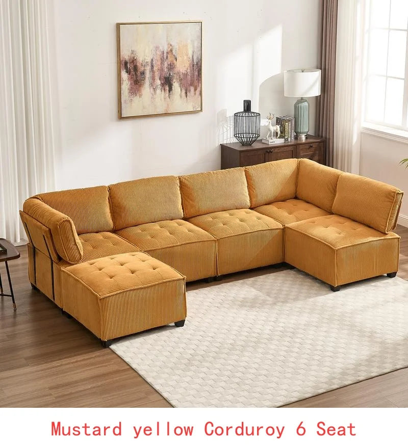 Modular Sectional Sofa U-Shaped Couch with Reversible Chaise, 6-Seat Convertible Design for Living Room