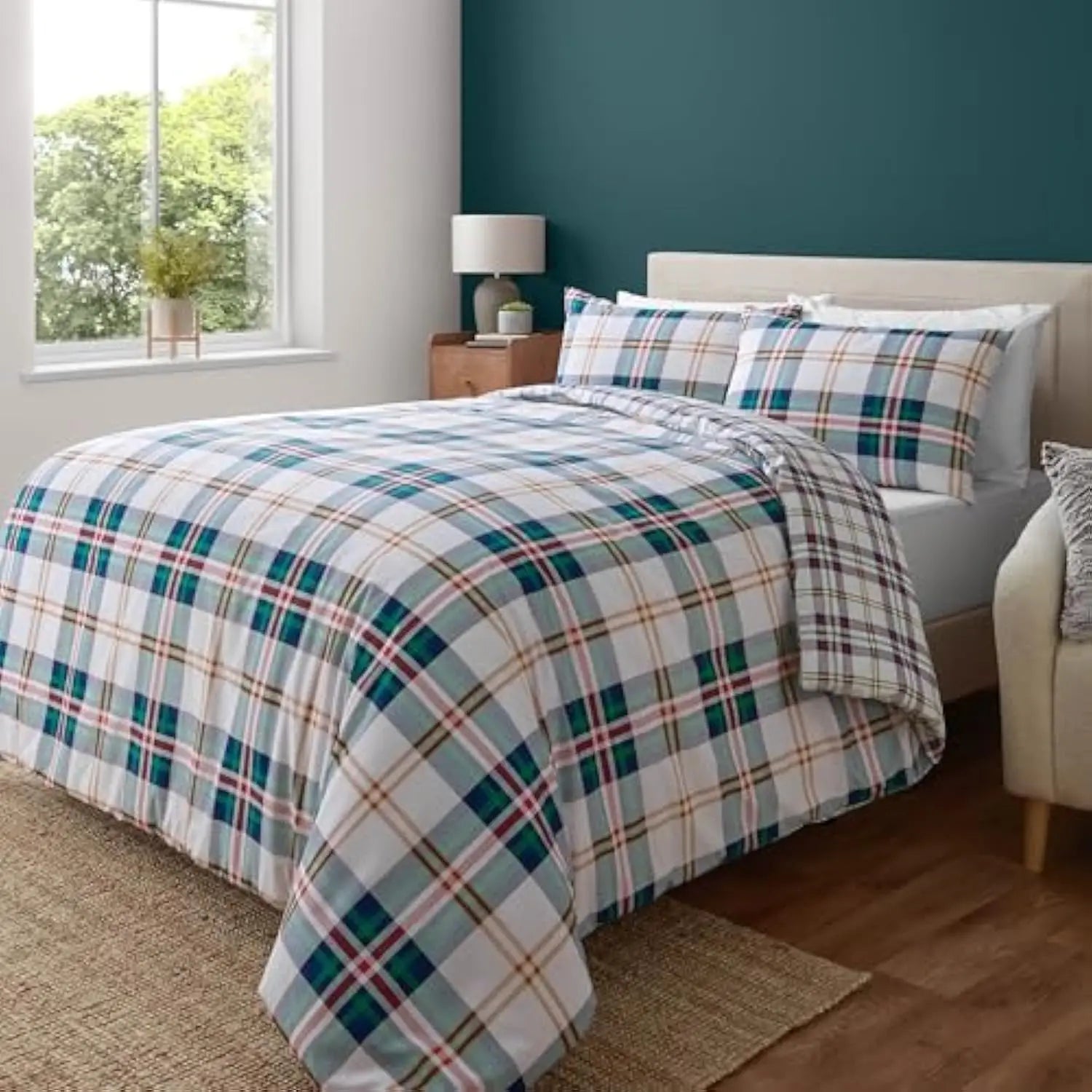 Red Plaid Double-sided Printed Bedding Set, 100% Polyester Quilt Cover Set, Breathable, Soft and Machine Washable