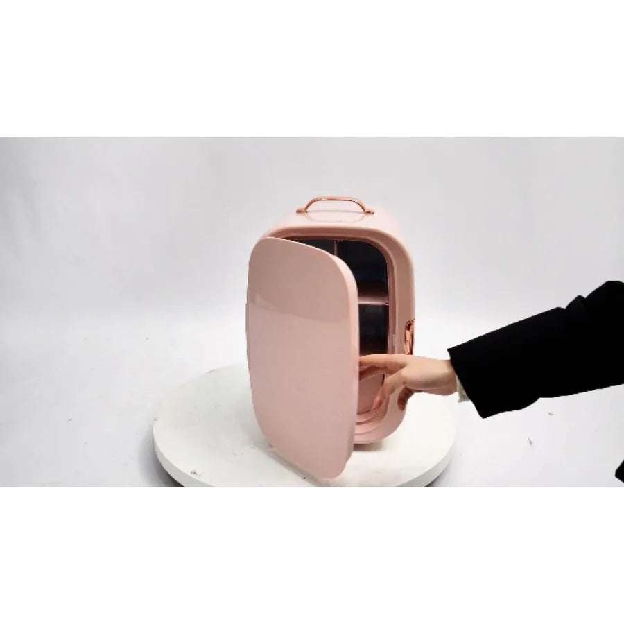 12L Portable Beauty Fridge with Handle Pink Mini Cooler Warmer for Makeup Lipstick Skincare Cosmetics Storage