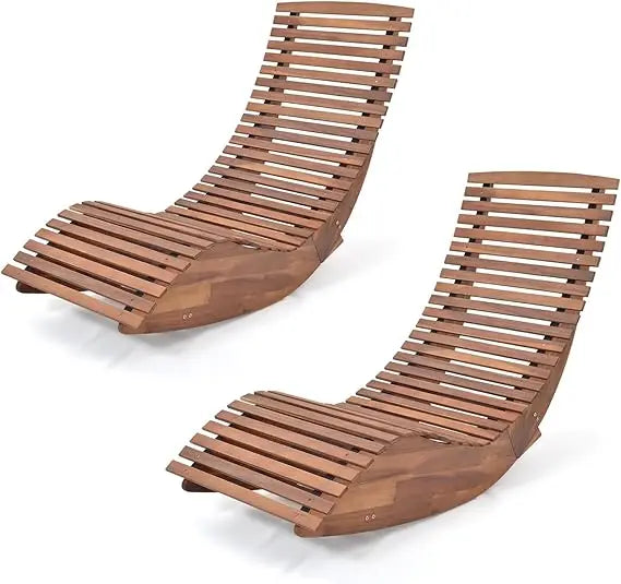 outdoor acacia wood rocking chair set of 2, porch rocker with widened slatted seat and high back, wooden rocking patio chair, o
