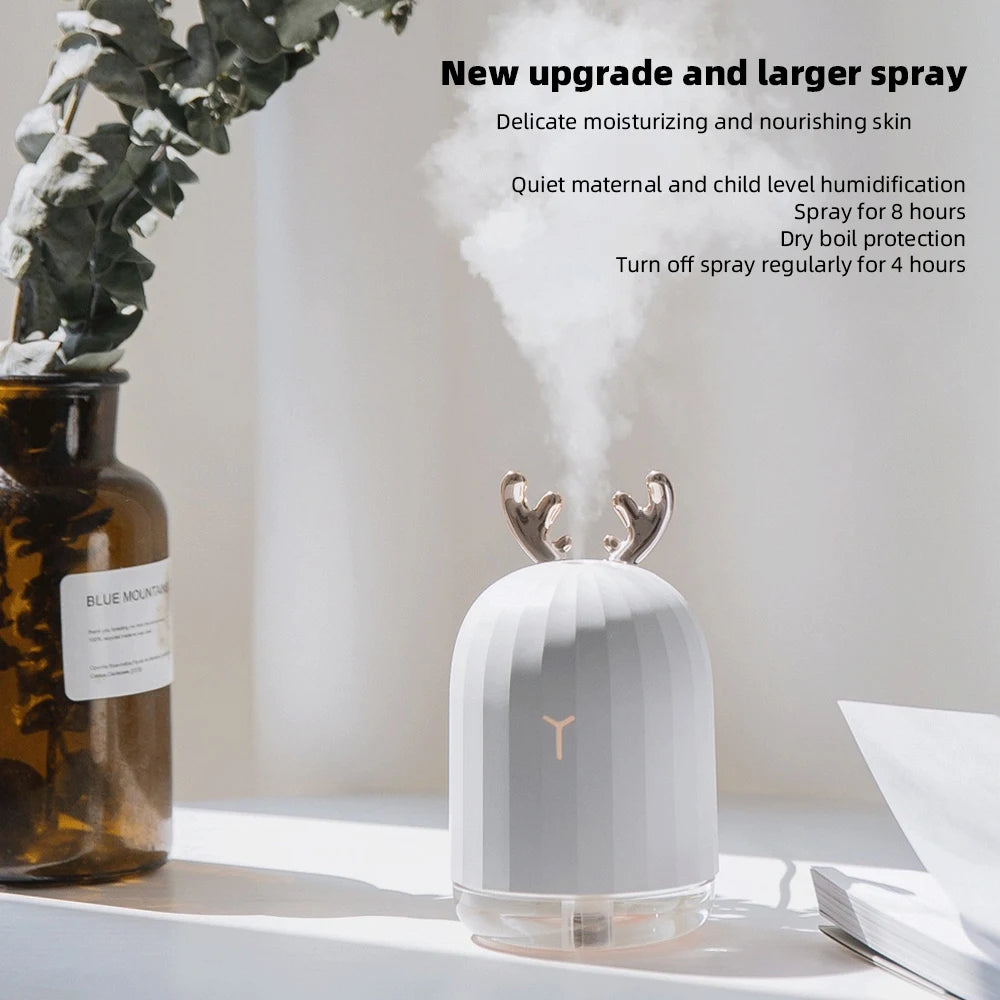 Mini Diffuser Portable deer humidifier with color LED lights, automatic shutdown, ultra quiet, suitable for sleep and relaxation