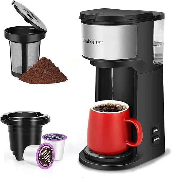2-in-1 Single Serve Coffee Maker – K-Cup & Ground Coffee Compatible, 6–14oz Brew
