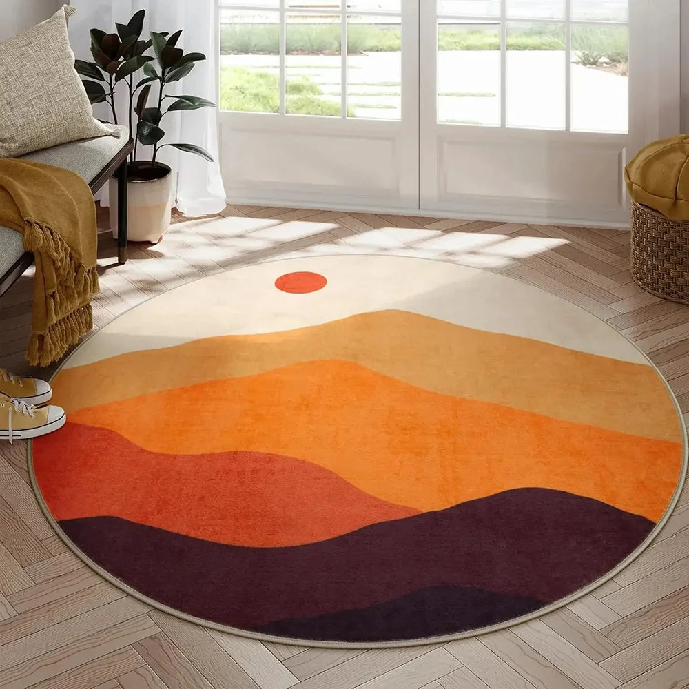 VIKAMA Faux Cashmere Carpet Simple Pattern Living Room Mat Bedroom Sofa Coffee Table Round Rug Non-Slip Washable Home Decor