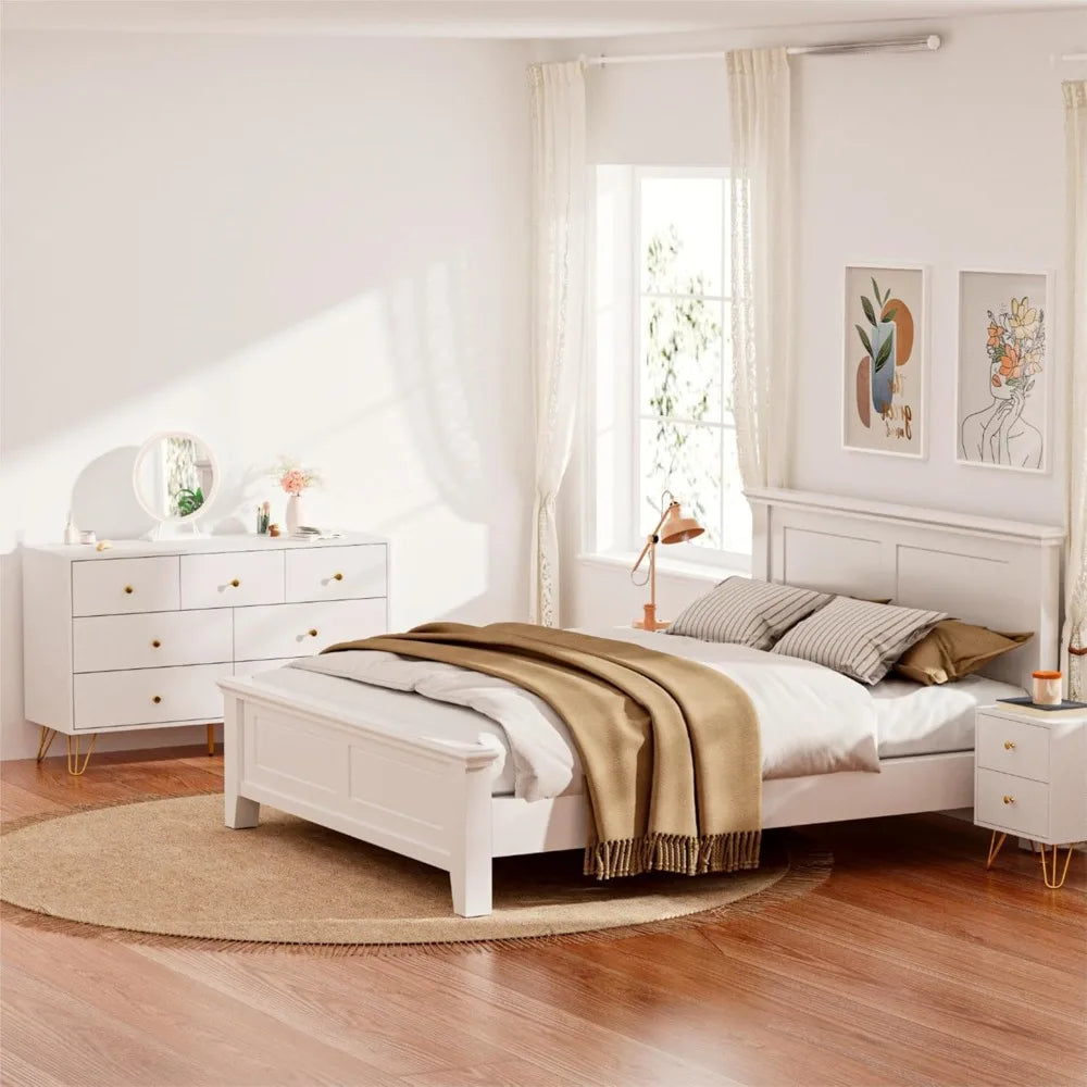 White Dresser for Bedroom, Modern 7 Drawer Dresser with Gold Handles and Metal Legs, White and Gold Dressers & Chest of Drawers