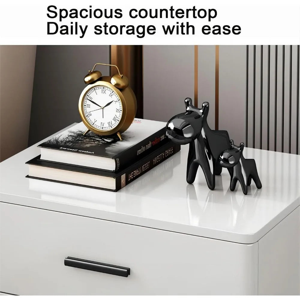 Khaki Two-Drawer Modern Nightstand: Storage End Table for Bedroom and Living Room