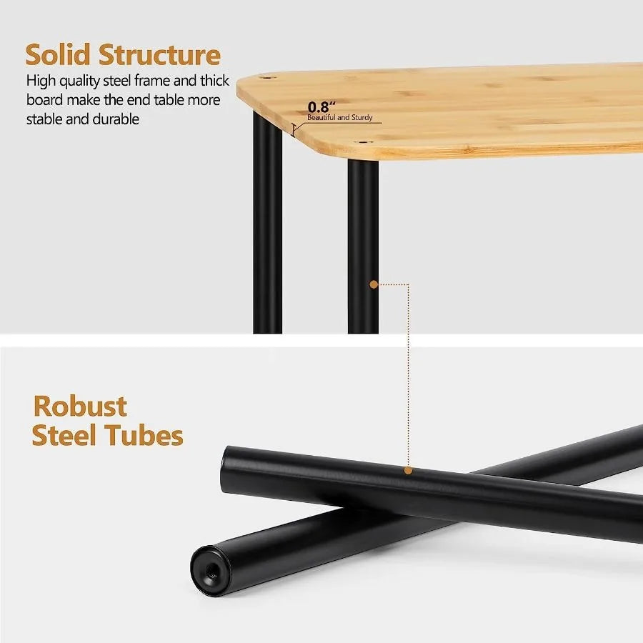 Bedside table 2-piece set, 2-tier small side table for small spaces, industrial end table, bedside table with storage shelves