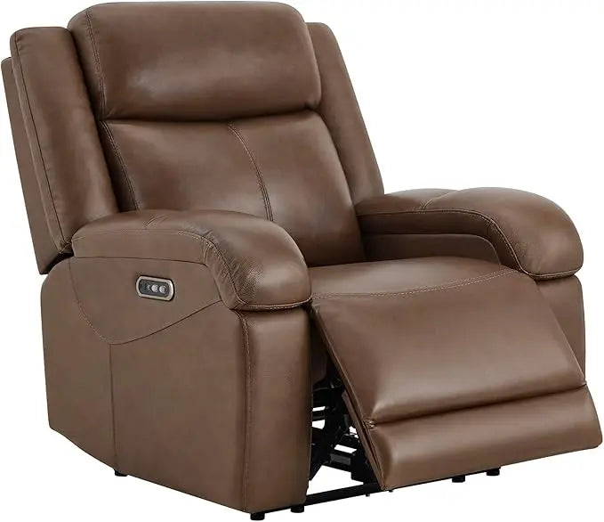 Genuine Leather Power Recliner Chairs for Adults, Wall Hugger RV Recliner with Power Headrest & Charging Ports,Electric Recliner