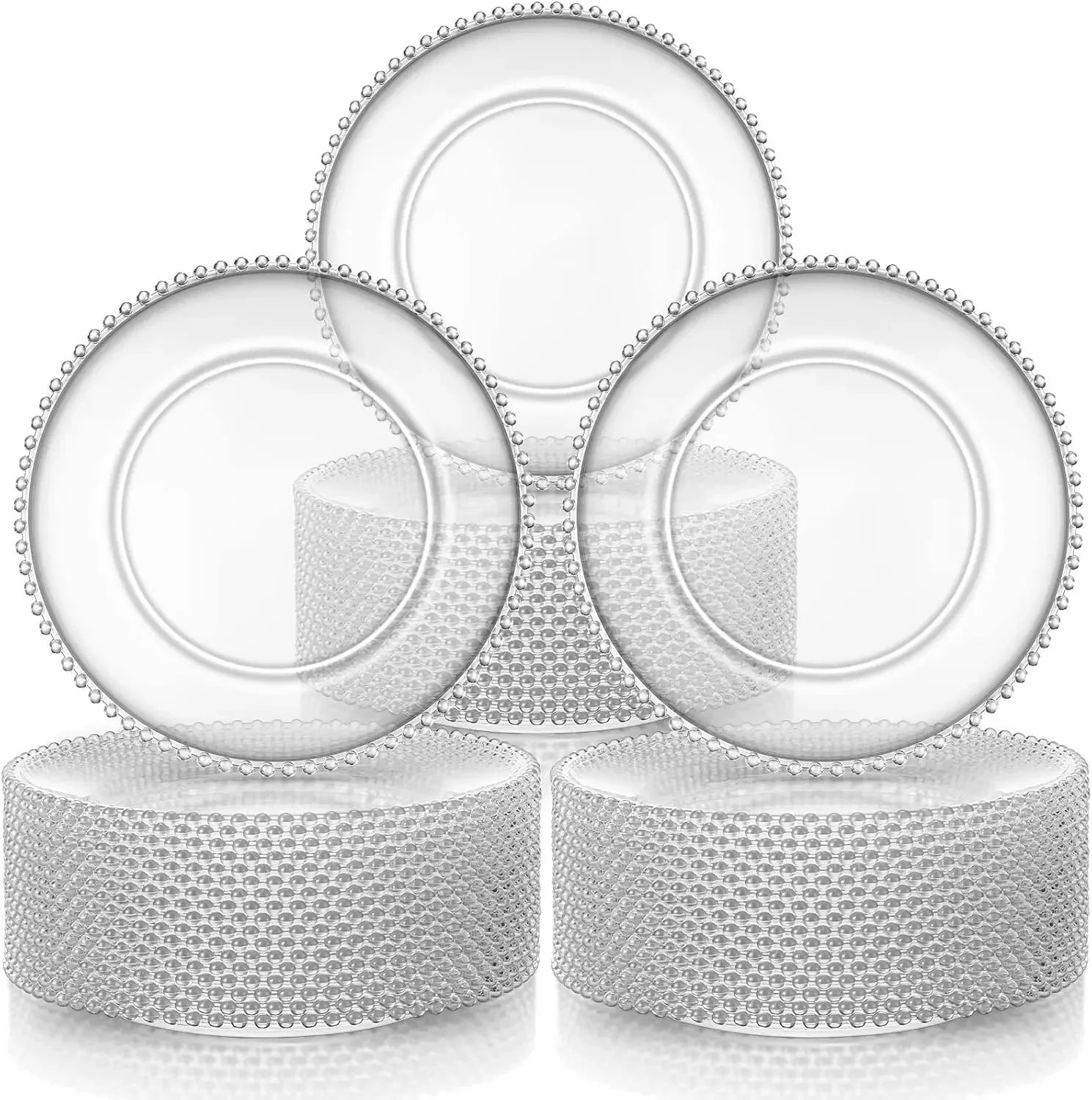 50PCS Clear Beaded Charger Plates – 13″ Acrylic Round Decorative Chargers