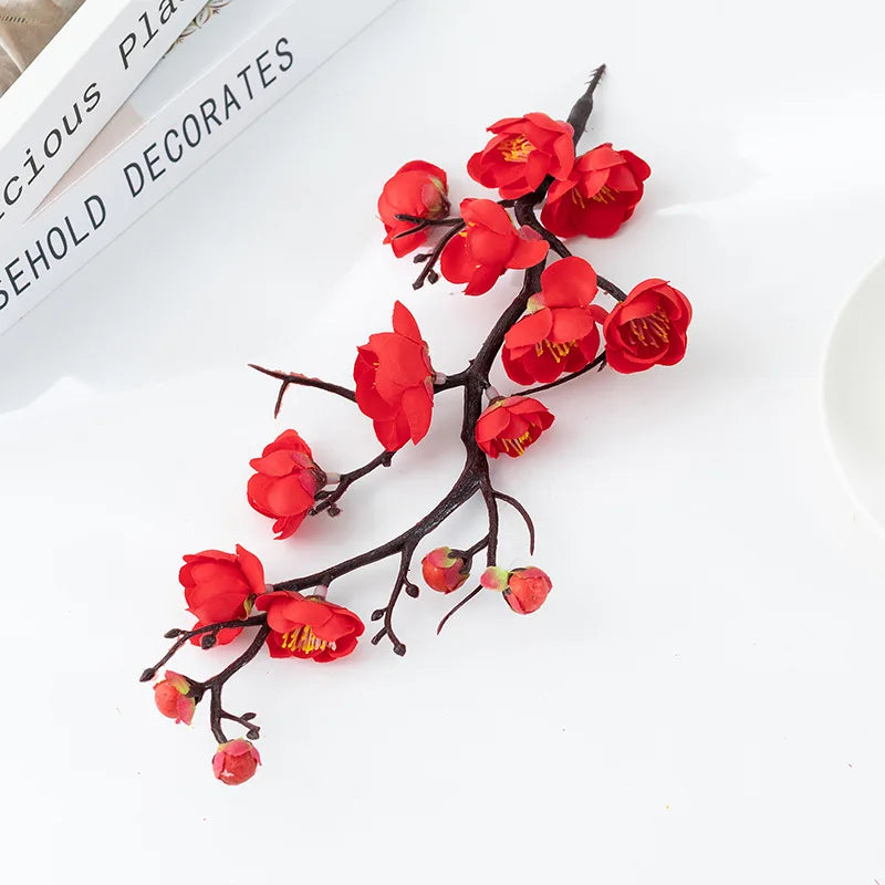 1pcs Bonsai Silk Flowers Plum Artificial Potted Plants Blossoms Simulation Winter Plum Branch Bonsai Wedding Home Room Decorate