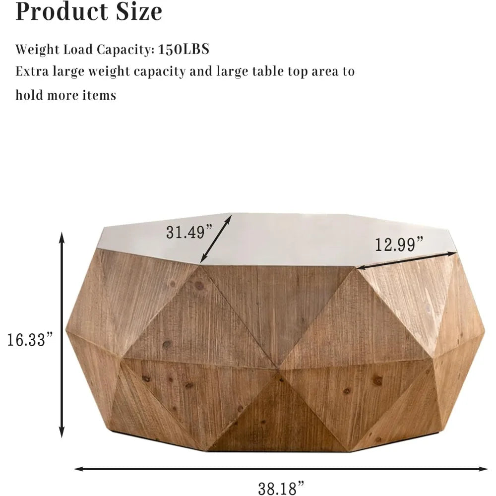 38” American Retro Drum Coffee Table – White Vintage Center Table