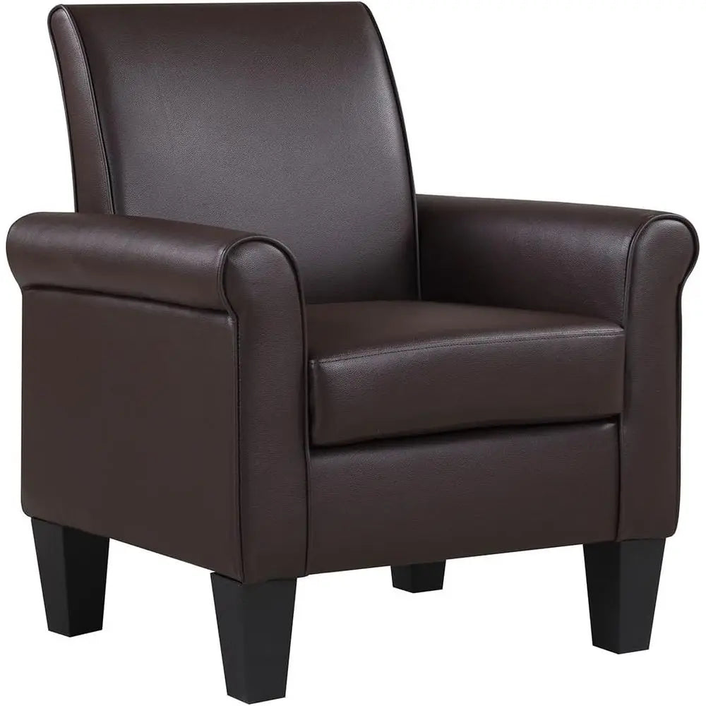 PU Leather Accent Chairs – Set of 2 Overstuffed Mid-Century Modern Armchairs