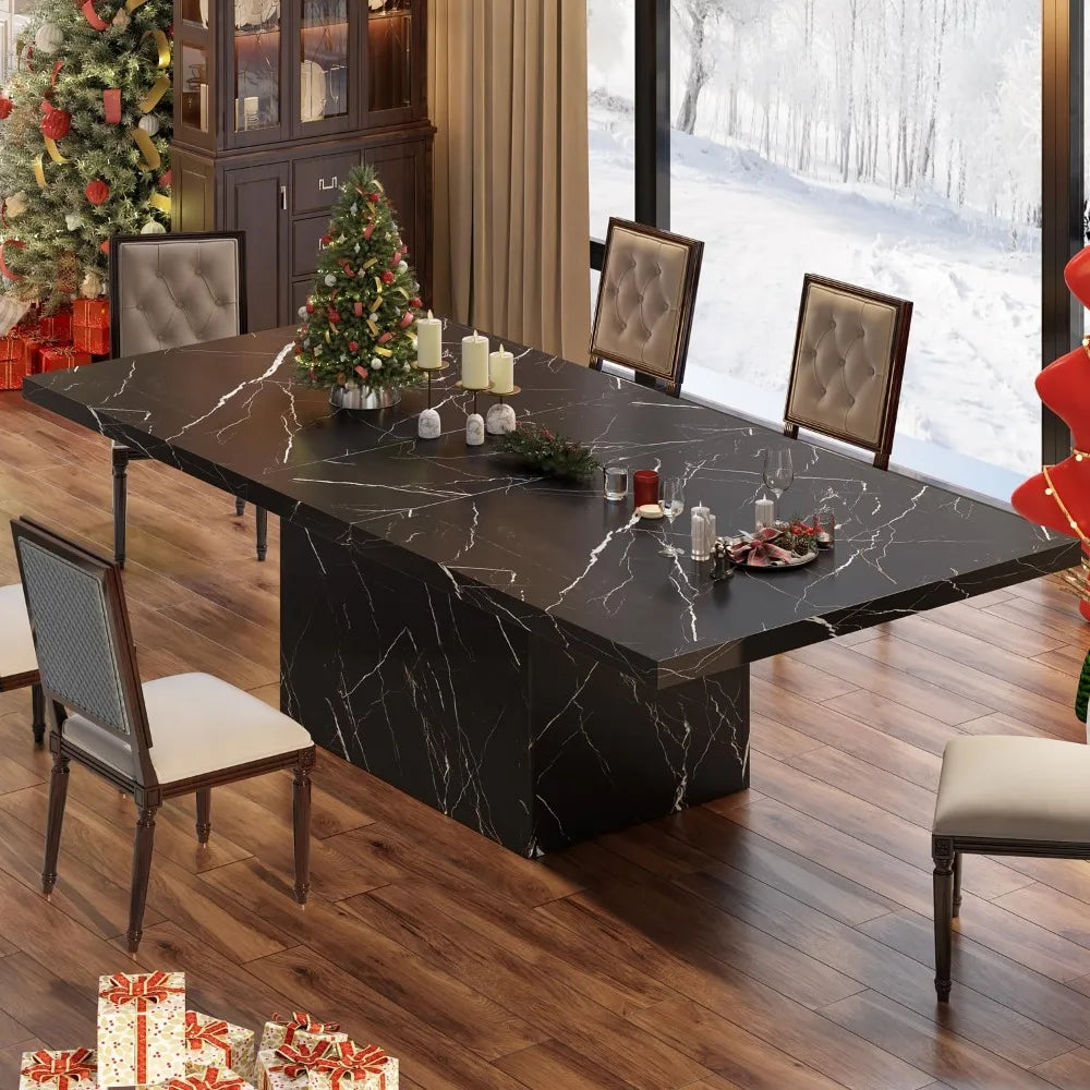 71” Dining Table for 6-8, Rectangle Modern Faux Marble Dinner Table, Large Dining Room Table for Kitchen Living Room,