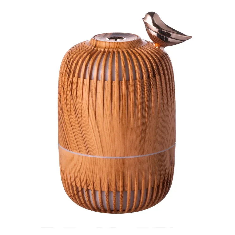 Mengniu Wood Grain Mini Ultrasonic Humidifier Office Home Use Dual Purpose Spray Moisturizer Atmosphere Light for Air Care