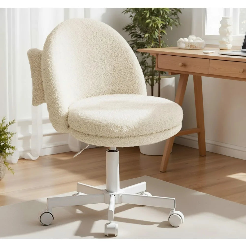 Teddy Velvet Adjustable Height Vanity Chair for Girls, Cute Armless Makeup Desk Stool with Storage