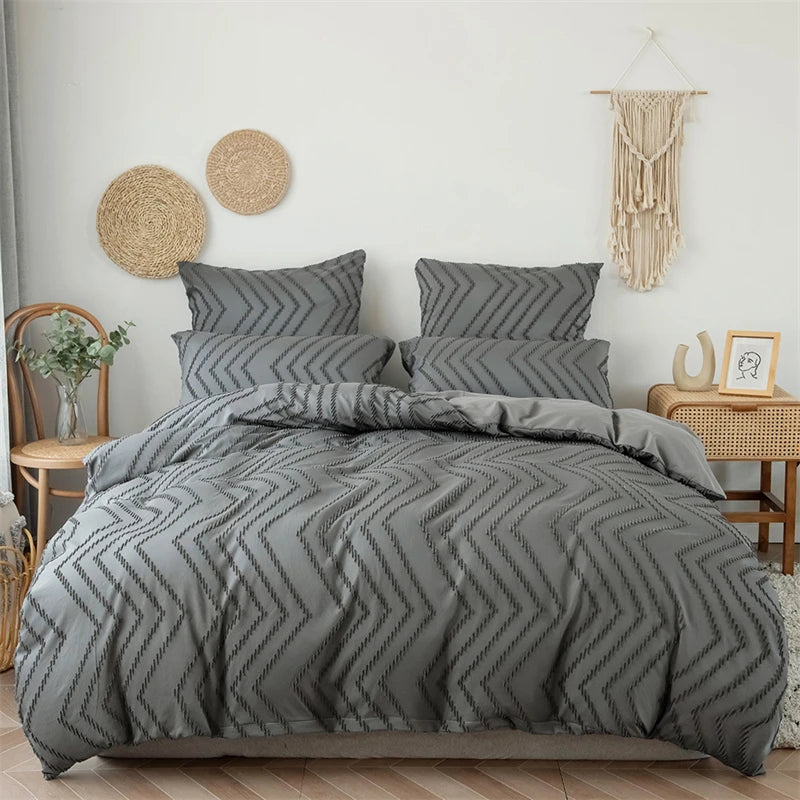 2pcs/3pcs Wave Tufted Design Duvet Cover Set for All Seasons Queen Size Comfortable Soft Comforter Cover Bedding Set for Bedroom