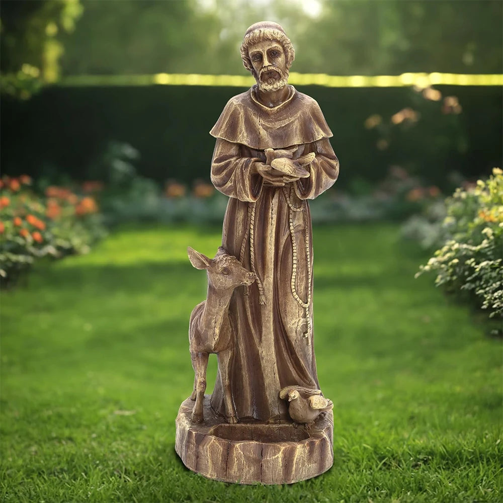 Outdoor Garden Saint Francis Garden Figure, Saint Francis Outdoor Sculpture for Garden Patio Yard Courtyard Decor