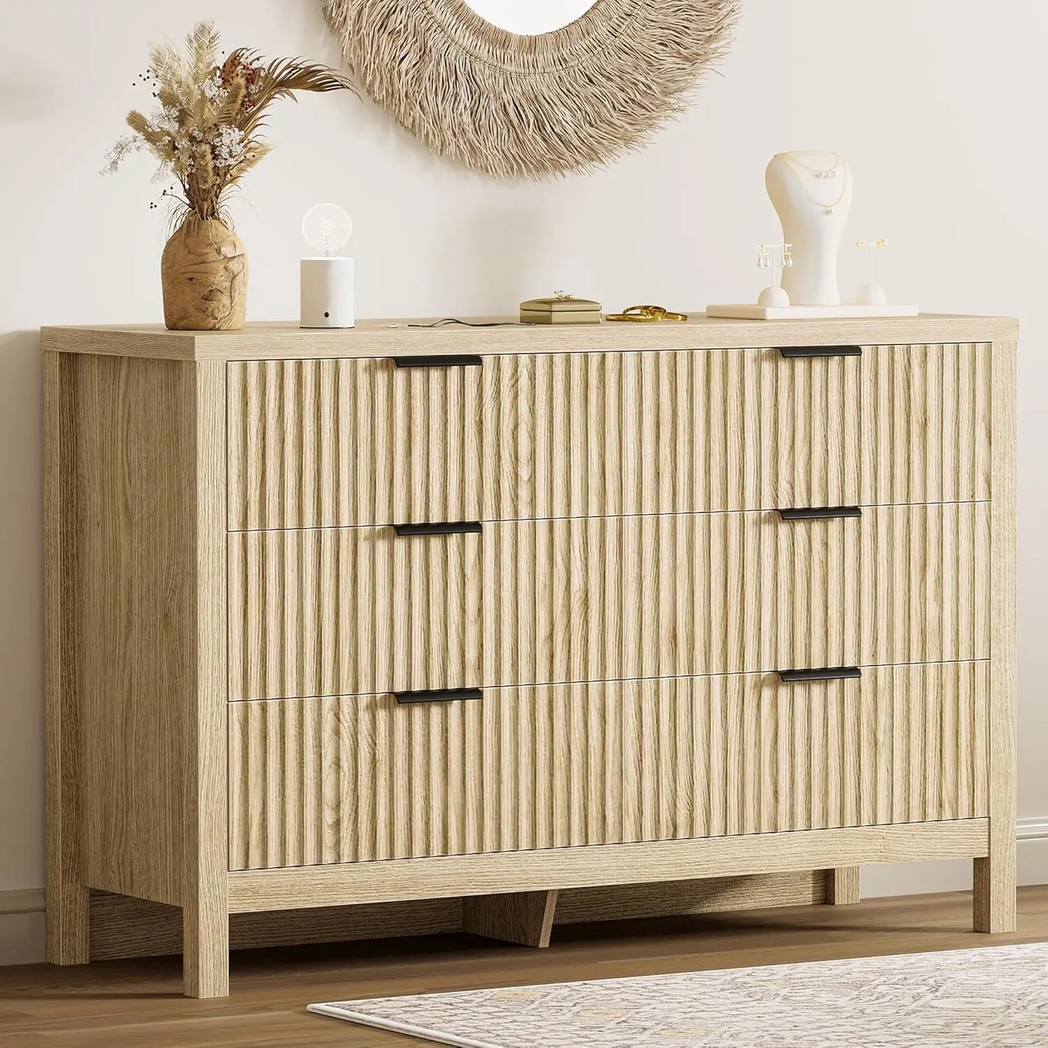 Fluted 6 Drawers Dresser for Bedroom, 47" Wide Modern Chest of Drawers Closet Dressers, Wooden Dresser Storage