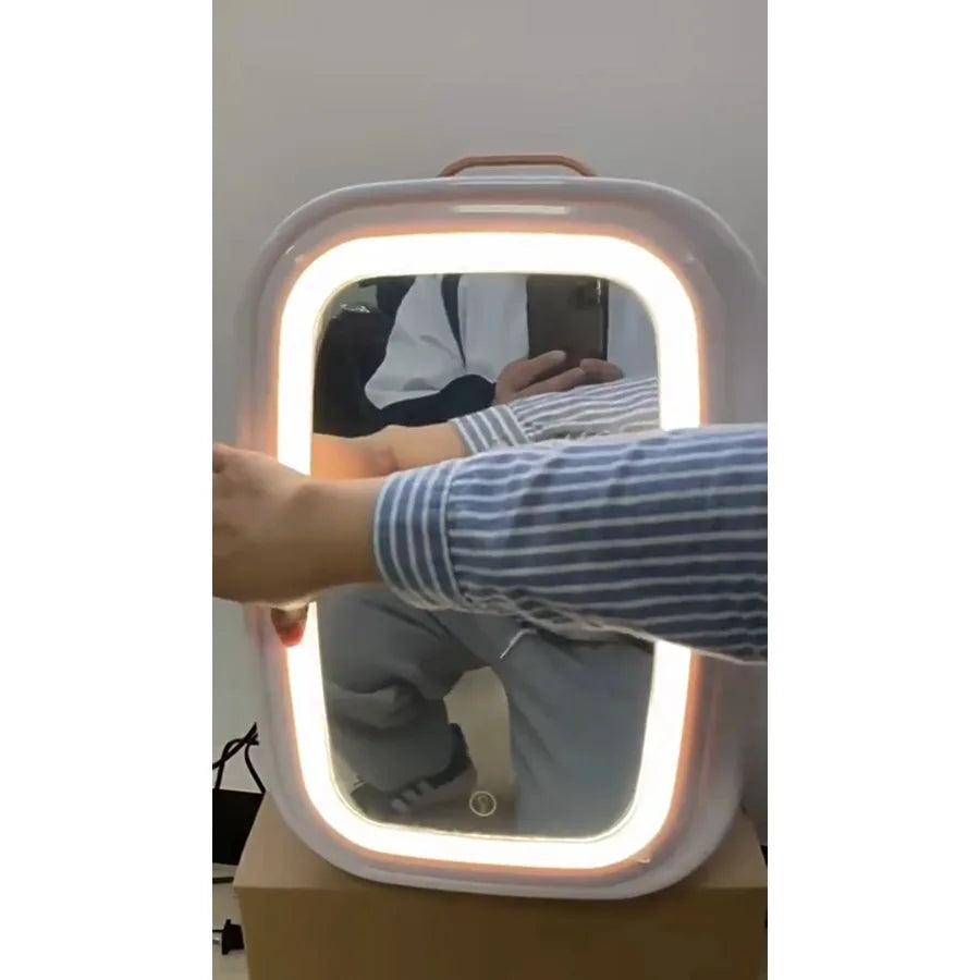 20L Mini Makeup Fridge with LED Mirror AC/DC Portable Beauty Skincare Refrigerator for Skincare Drinks Makeup and Food Bedroom