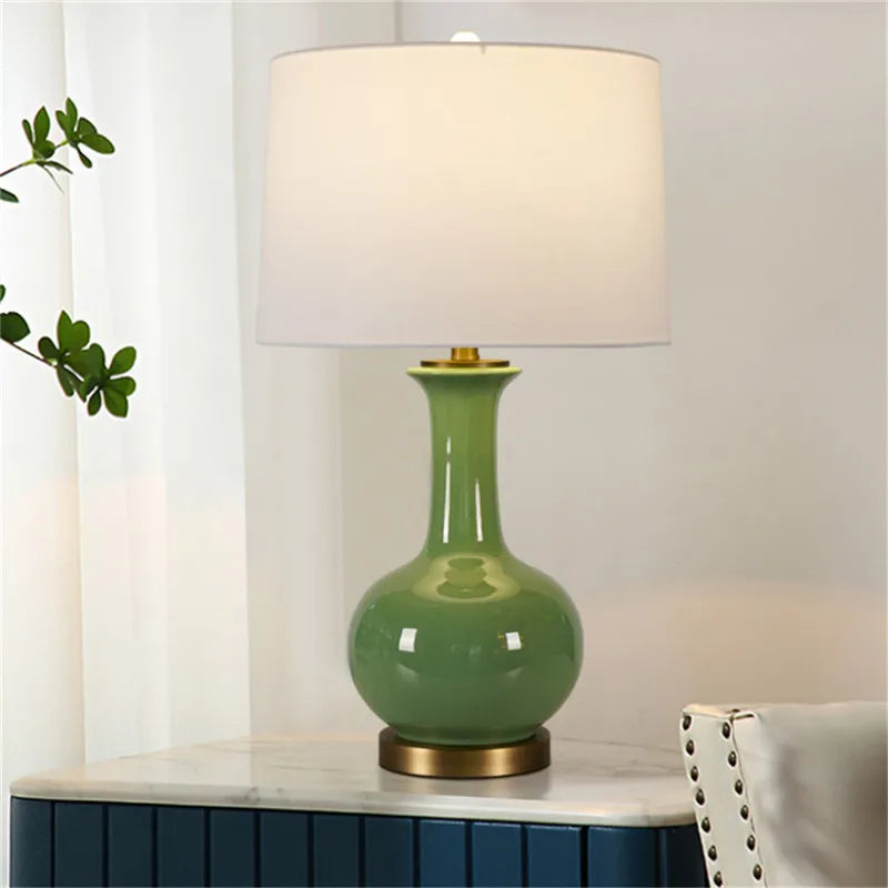 Contemporary Luxury Ceramic Table Lamp LEDAmerican Retro Creativity Living Room Bedroom Study Villa Hotel Bedside Desk Light