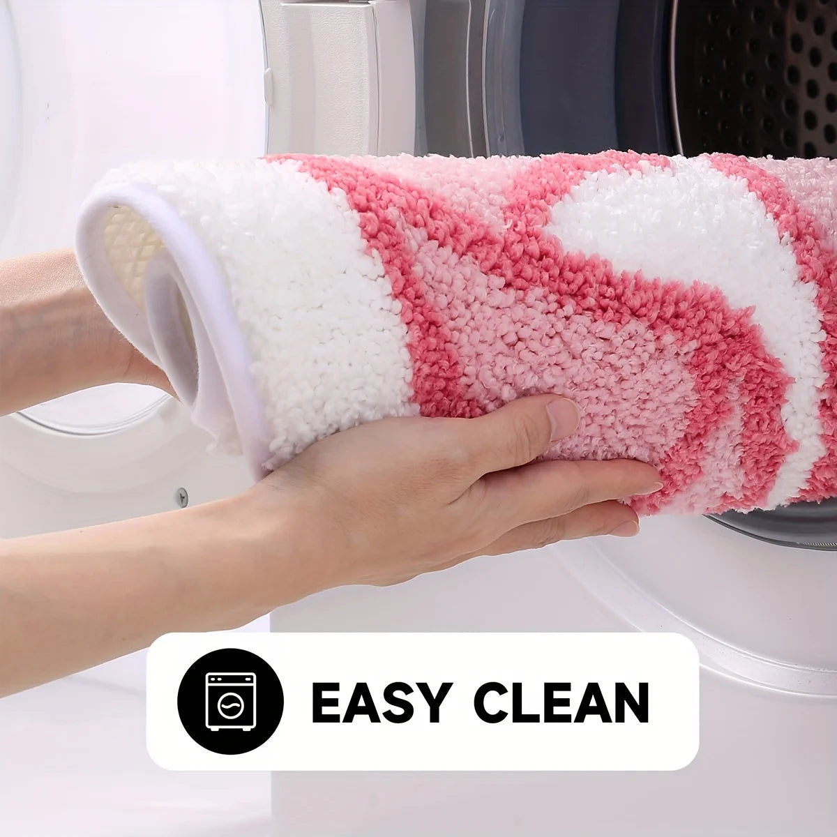 1pc Fluffy Bath Rug, Extra Soft Absorbent Bathroom Mat with Pink Bow Design, Non-Slip Comfortable Tufted Polyester TPR