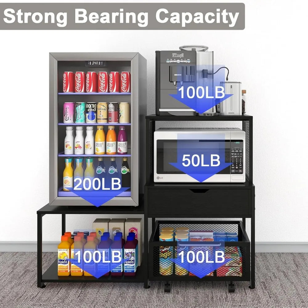 Puncia Mini Fridge Stand with Storage – Coffee Bar Cabinet with Power Outlet & Drawer