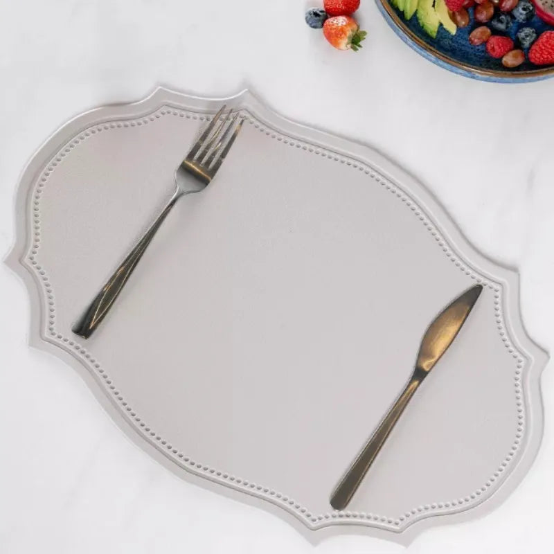2pcs Oval Shaped Placemat Faux Leather Table Pad Luxury Place Mat Tableware Cafe Pad Kitchen Accessories Grey