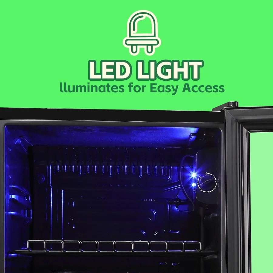Beverage Refrigerator Cooler 1.6 Cu.Ft Freestanding Beer Fridge with Glass Door LED Light and Adjustable Shelf for Soda or Wine