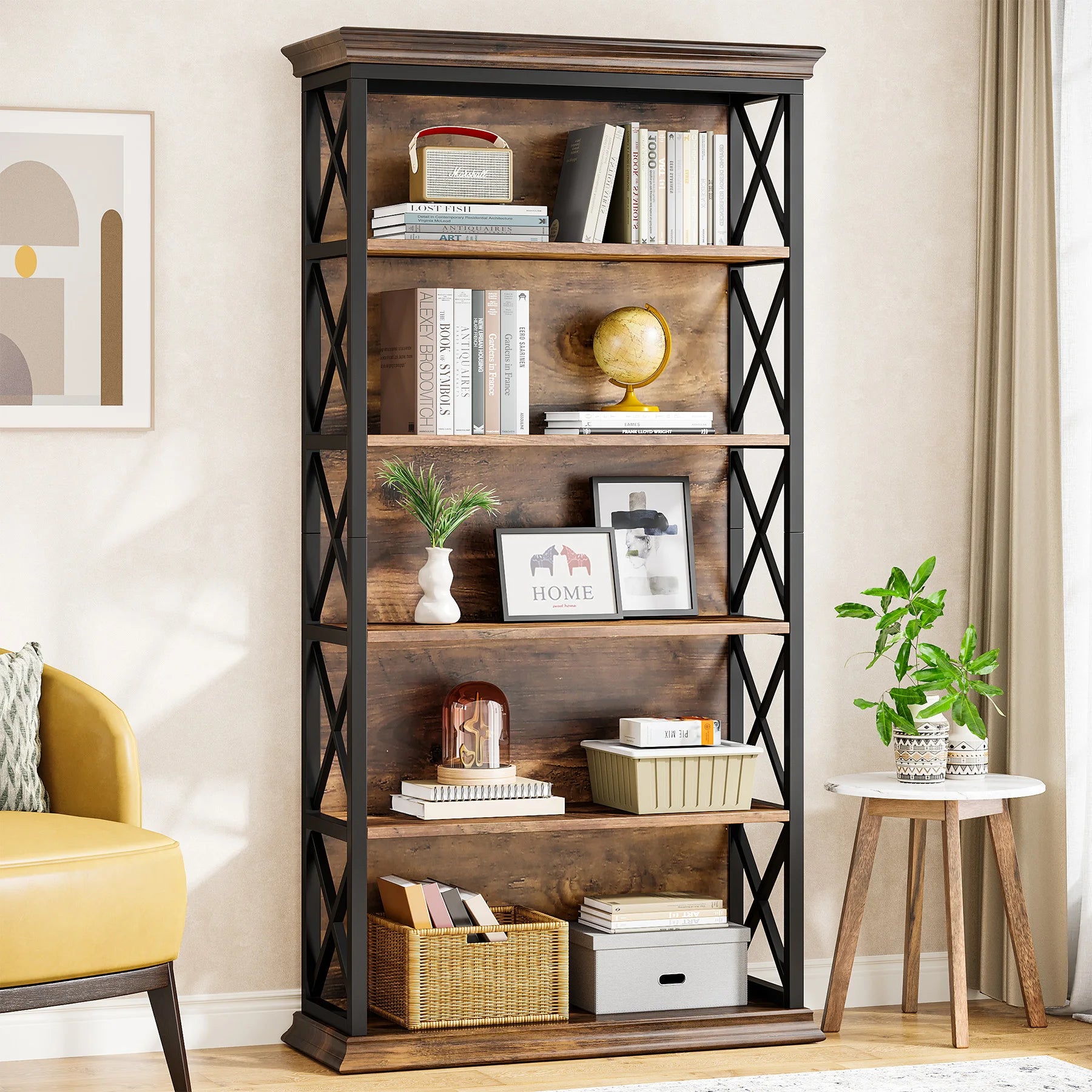 Tribesigns 6-Tier Industrial Bookcase – 71″ Floor-Standing Display Storage Shelf