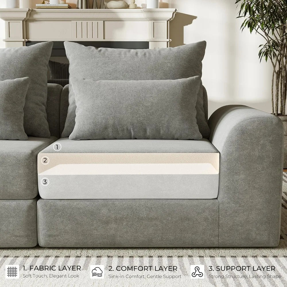 Modular loveseat with Ottoman, L-Shape Cloud Sofa, Customizable Sectional Couch, Free Combination Design for Modern Living Room