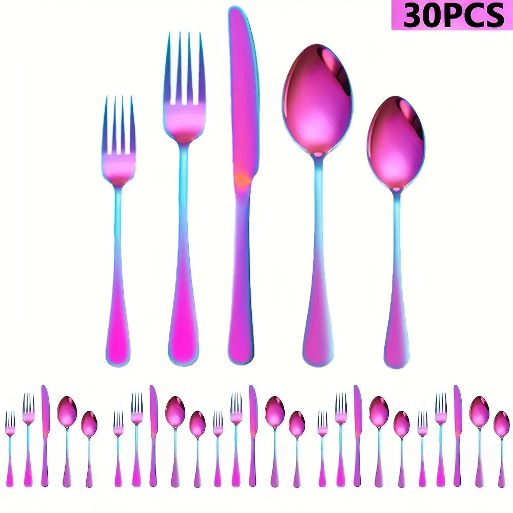 30/60pcsStainless Steel High-end Tableware Set Mirror Polished Flat Tableware Set Dishwasher Safe, Including Dinner Knife, Spoon
