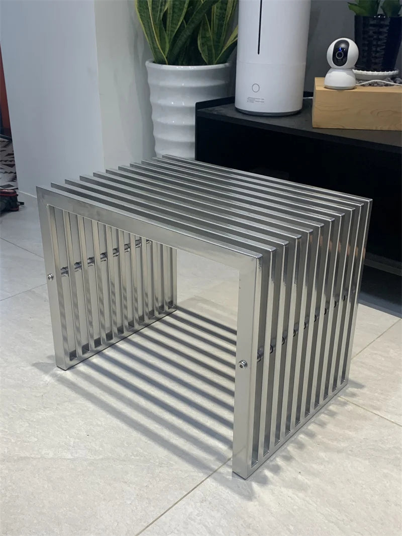 Nordic Stainless Steel Bench – Minimalist Shoe Changing Stool Ottoman