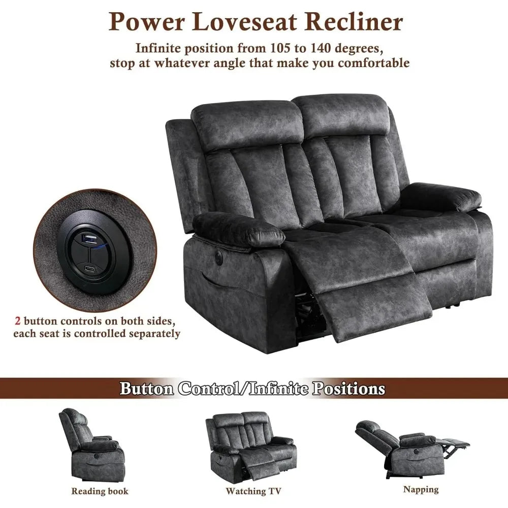 Electric Power Reclining Loveseat with Heat And Massage Double Recliner Sofa for Living Room with Pockets Comfortable Living Roo