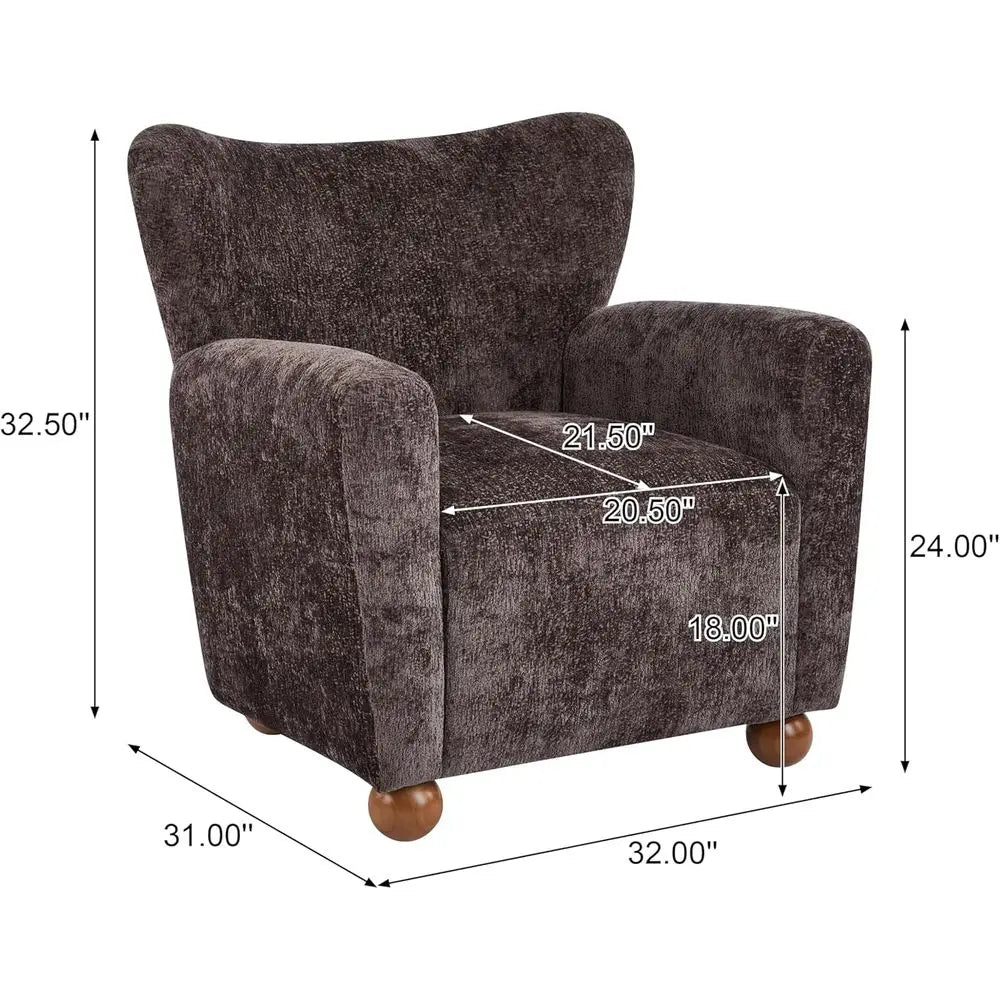 Wingback Accent Chair – Upholstered Armchair with Curved Back & Wood Legs