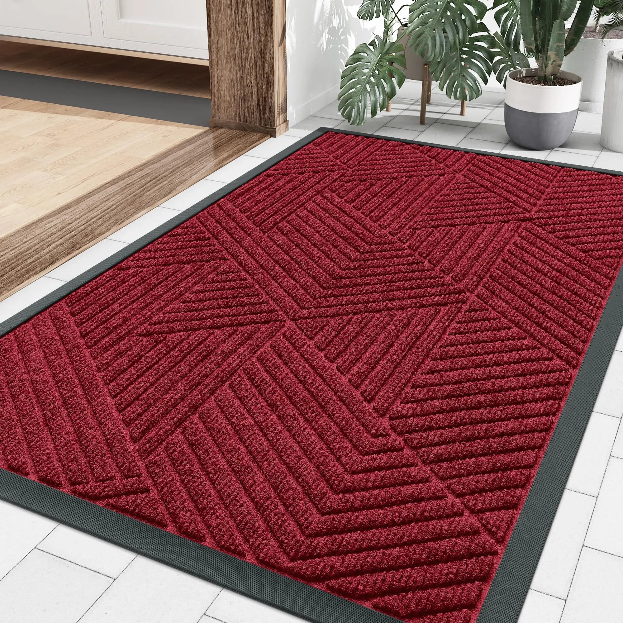 Kitinjoy Front Door Entrance Mat Heavy Duty Natural Rubber Mat Easy Clean Low Profile Doormat Indoor Outdoor House Doormat Decor