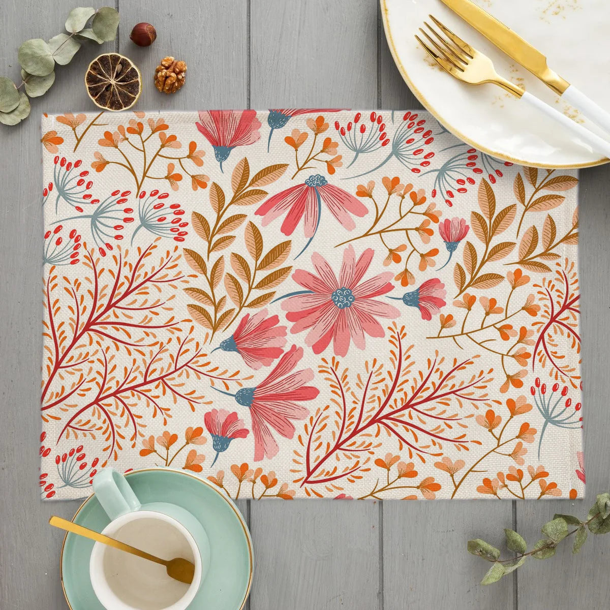 Bohemian Floral Pattern Placemat Kitchen Decor Cotton Linen Boho Dining Table Mats Coaster Pad Bowl Coffee Cup Mat 40X30cm