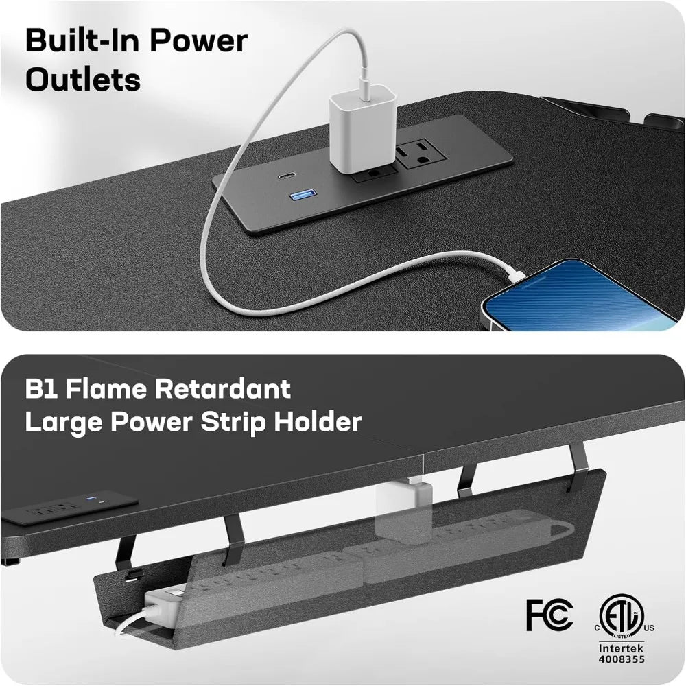 63″ Dual Motor L-Shaped Standing Desk, Built-in Power Outlets, Electric Height Adjustable Corner Computer Desk, Large Pow