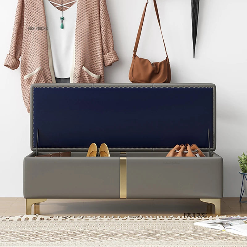 Nordic Shoe Changing Stool – European Style Storage Bench Ottoman