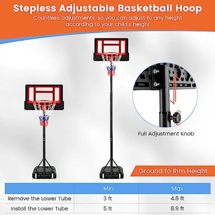 Adjustable Portable Basketball Hoop – 4.3–8.2 FT Goal System with Shatterproof Backboard
