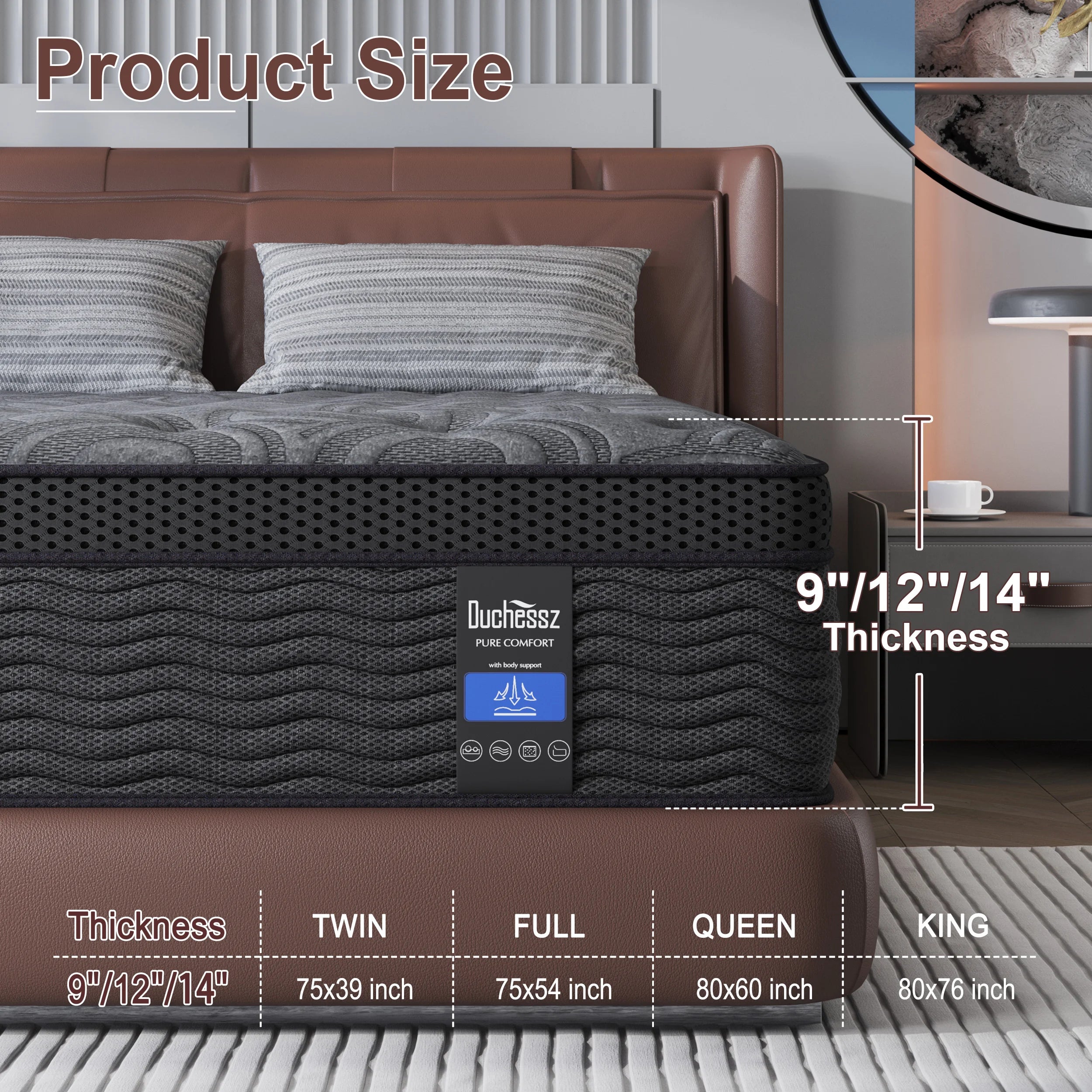 9"12"14" Twin Full Queen King Size Mattress in a Box Hybrid Spring Memory Foam,Euro Top Mattresses Medium Firm for Motion Isolat