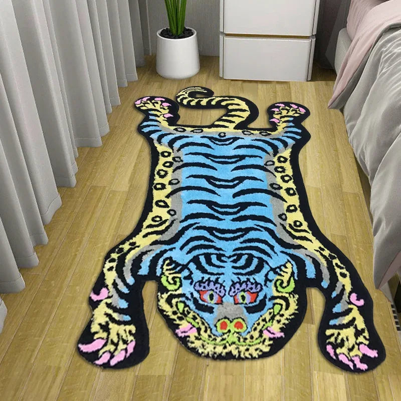 VIKAMA Tiger-Patterned Carpet, Soft Imitation Cashmere Carpet, Warm Bedroom Bedside Rug, Living Room Floor Mat, Home Decoration