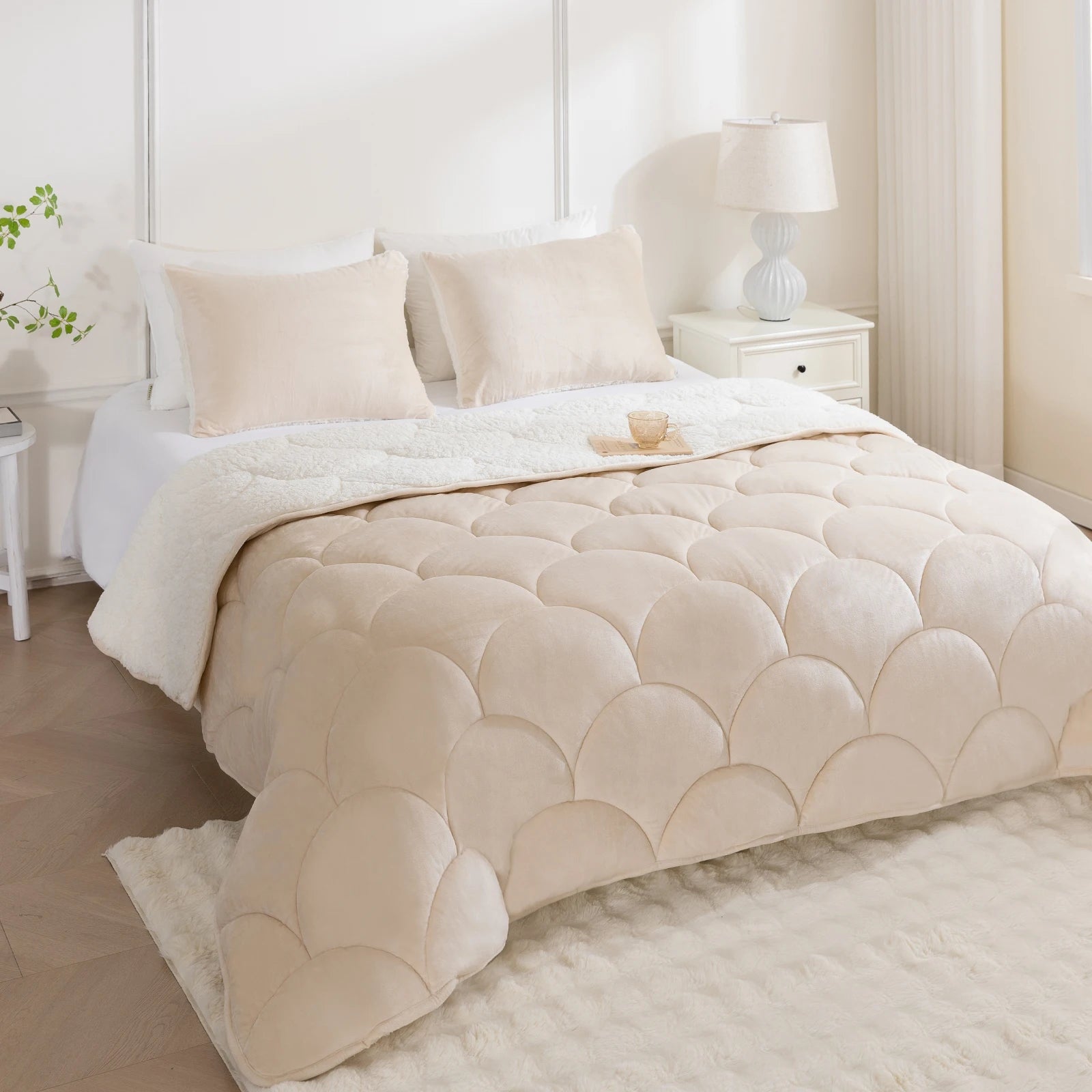 Sherpa Comforter Set , All Season Soft Warm Fleece Fall Blanket, Winter College Dorm Bedding Sets with  Pillow Sham