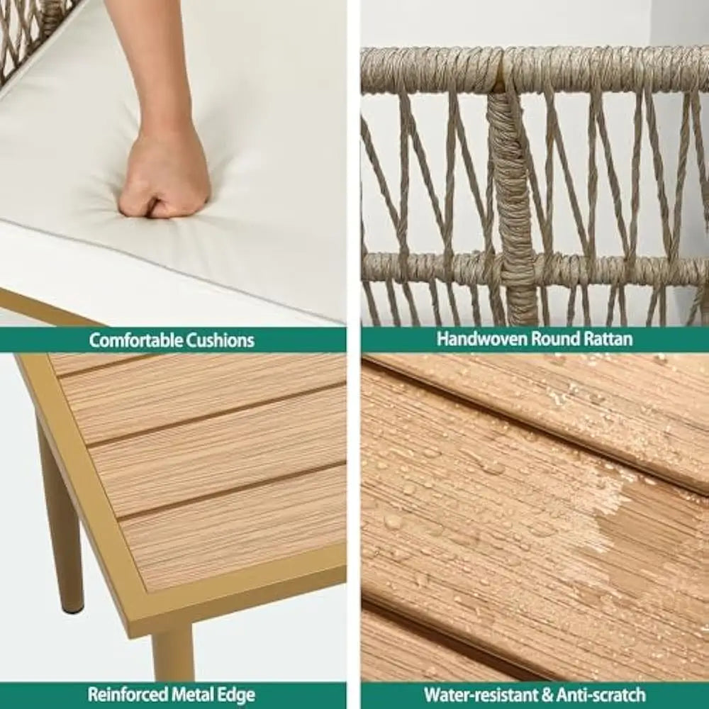 Outdoor Garden Furniture Set, 6 Pieces Rattan Woven Sectional Sofa Patio Loveseat with Ottoman and And Side Table Set for Porch