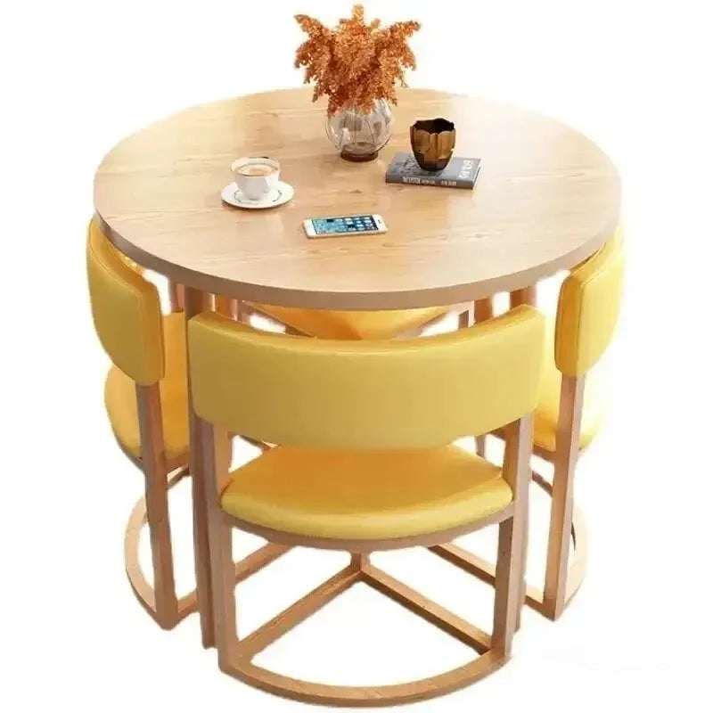 Round Mobile Extendable Dining Table Set with 4 Chairs – Wood Kitchen Center Table