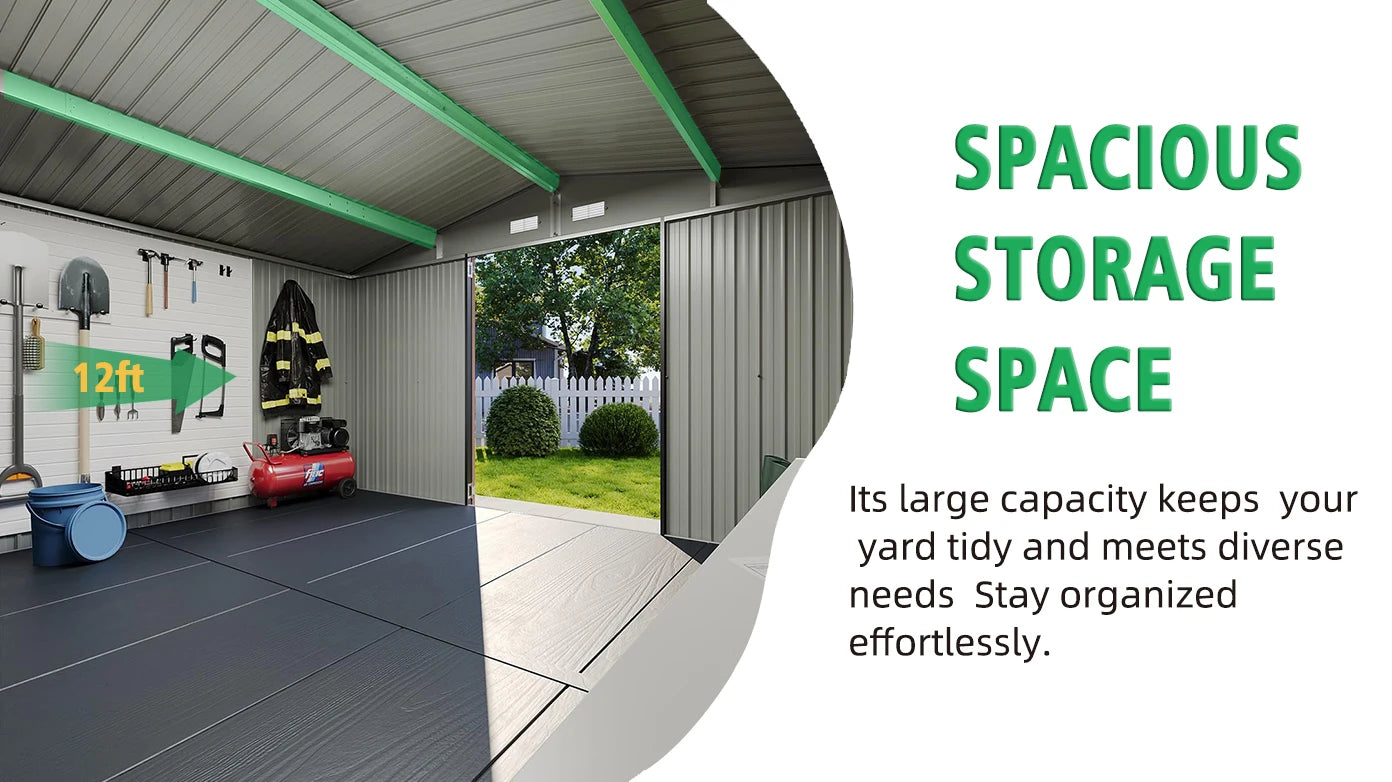 SUSUA10x12FT Outdoor Storage Shed  Metal Garden Shed with Double Door Two Window Waterproof Tool Shed for Backyard Patio Lawn